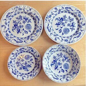 Blue Elbe By Sanyo Porcelain Plates Dinner Salad Bowl Blue Onion Floral Design